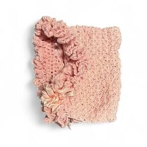 Antique handmade pink crocheted baby bonnet newborn to 6 months